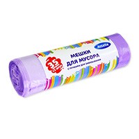 мешки для мусора 35л/15шт/HDPE/16мкм с ручками фиолетовый Антелла